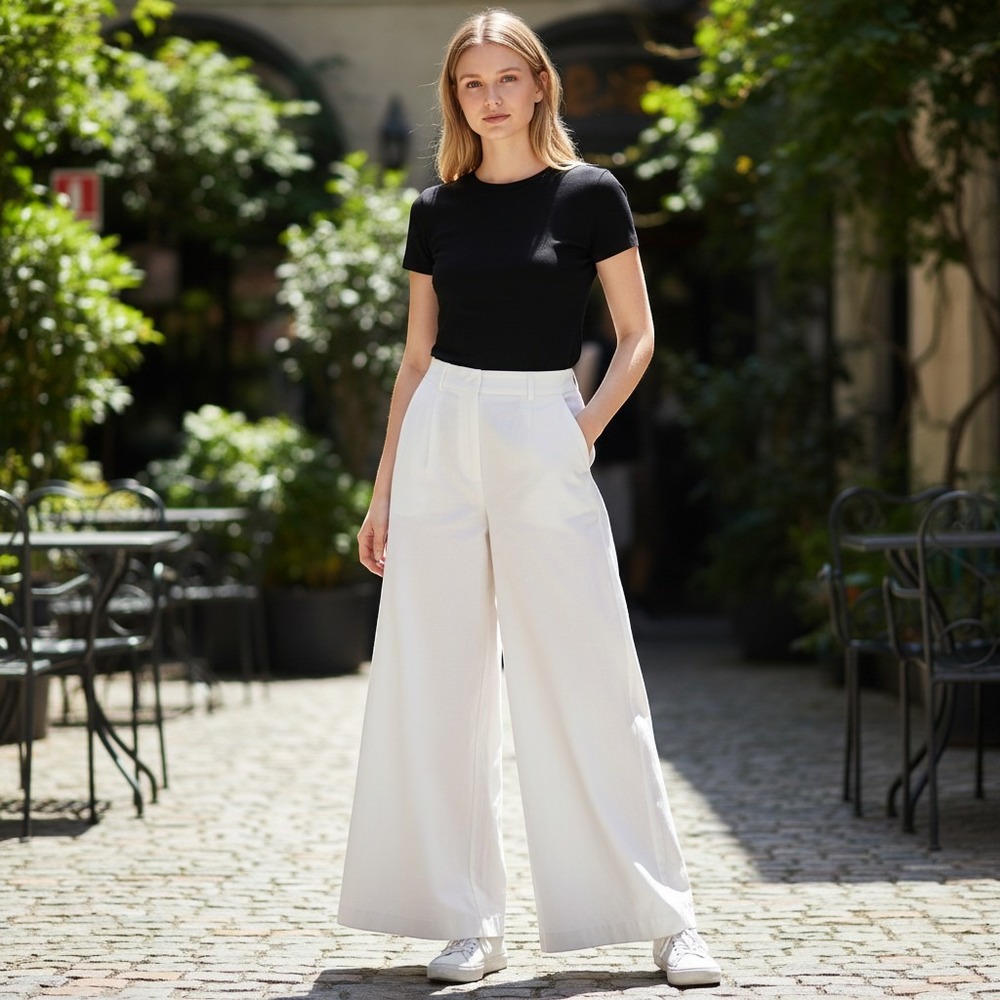 Alex Marie Wide Leg Gaucho Pants Linen Blendā Women 18 White Coastal Luxe Office